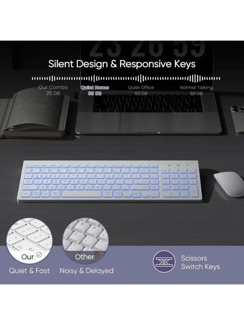 Compact Wireless Keyboard with 7-Color Backlight, Rechargeable, Slim Design